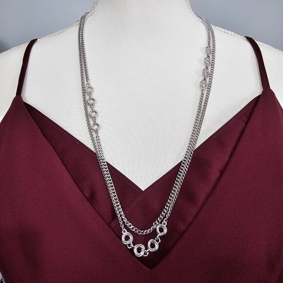 Monet Vintage Silver Tone O Chain Long Necklace - Picture 1 of 5